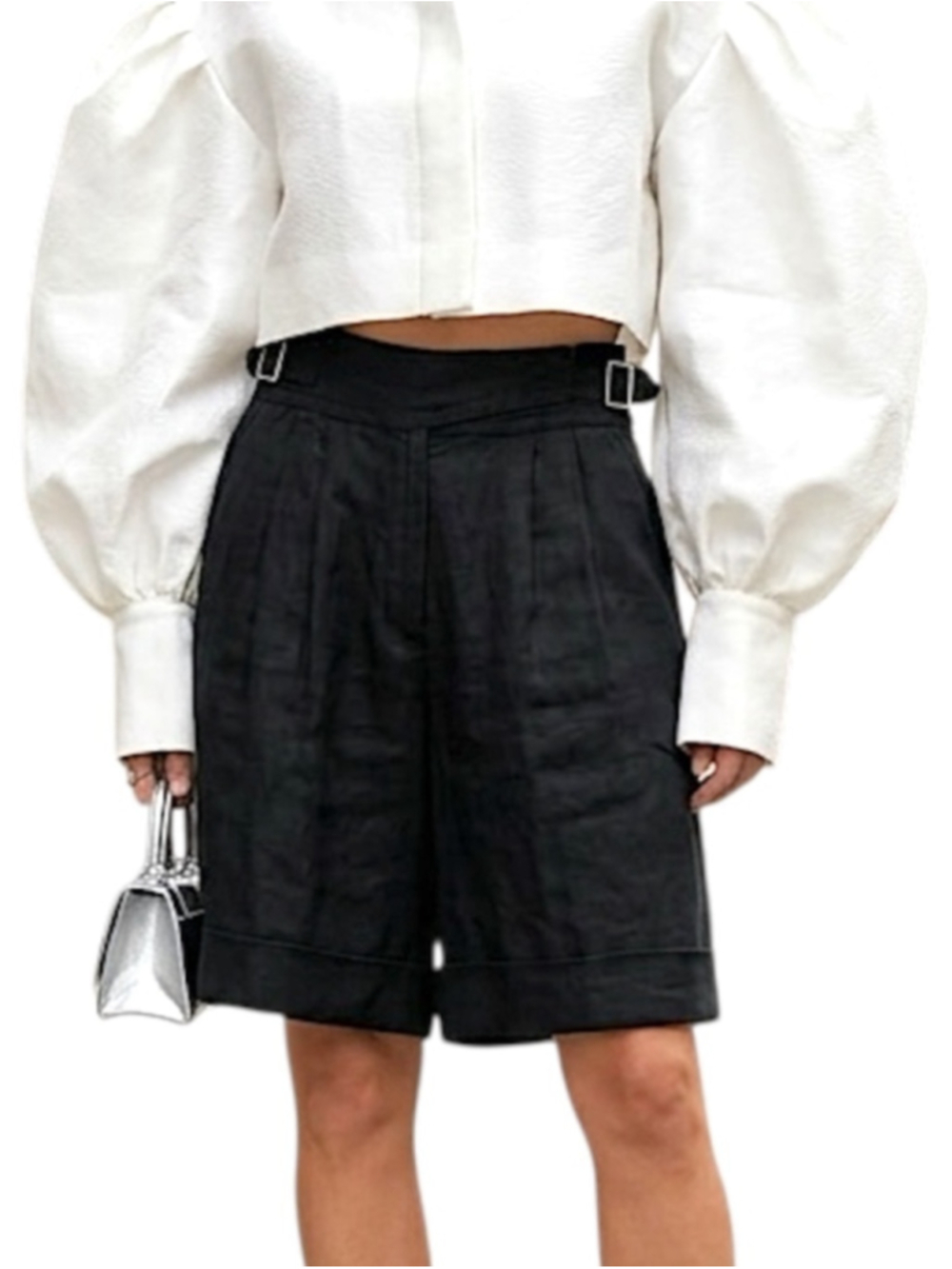 Massimo Dutti quiet luxury old money black pure linen pleated knee shorts 2
